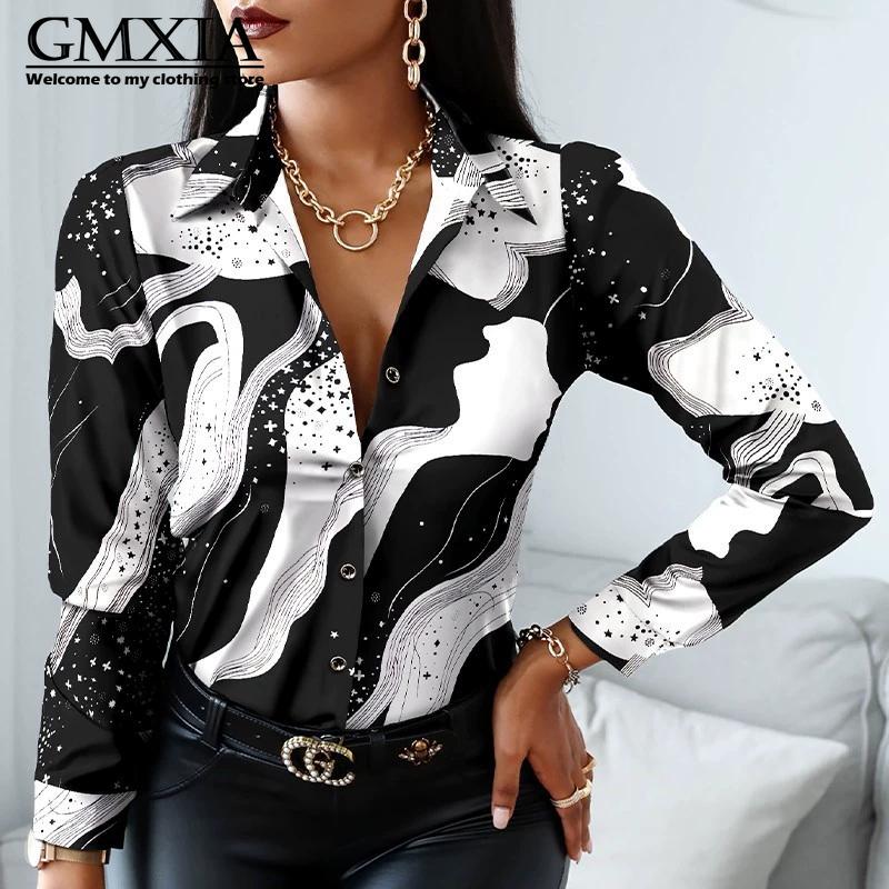 

GMXIA Женская Мода Повседневный Досуг Длинный Рукав ПОЛО Воротник Блузки и Рубашки XXL