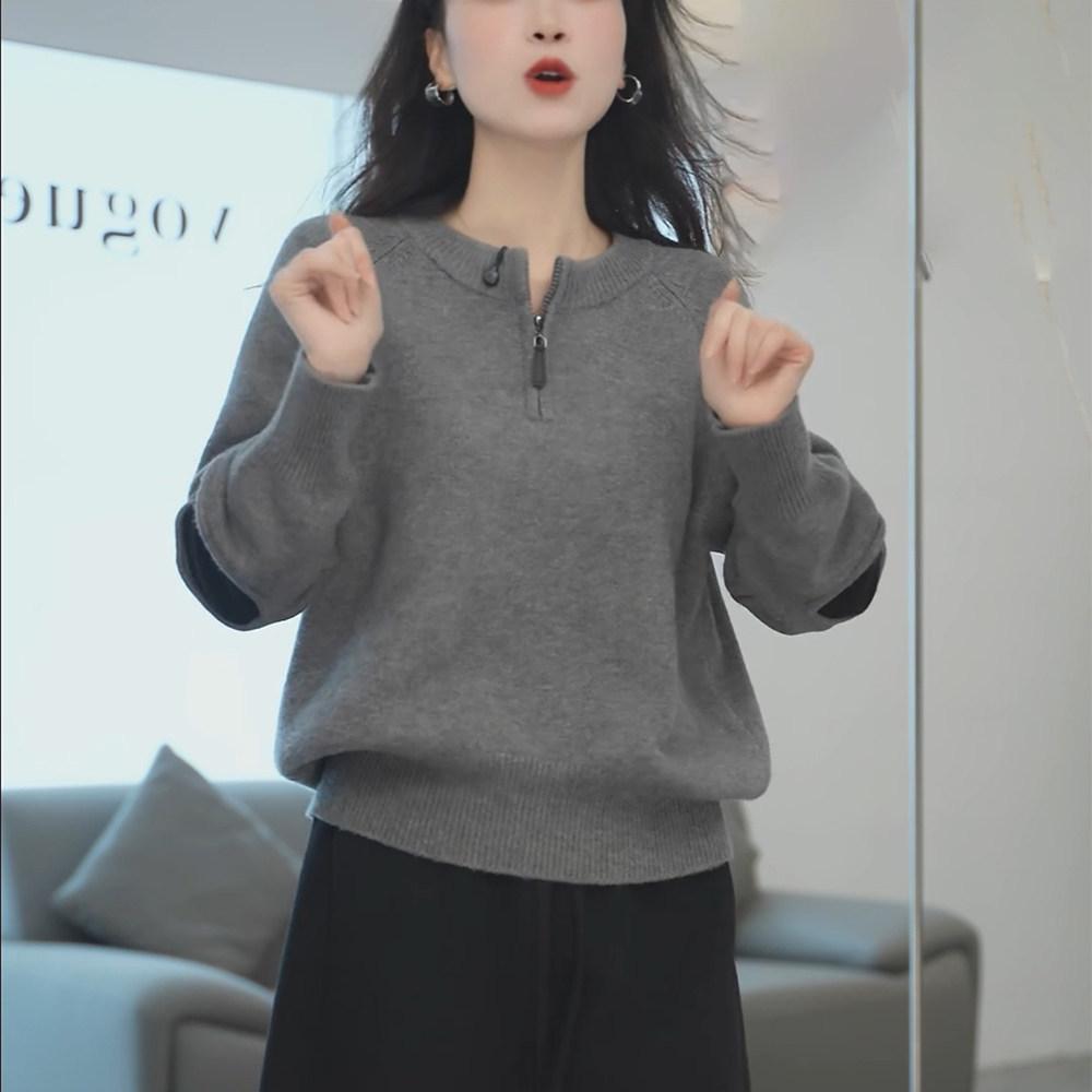 Women's High-End Half-Zip Sweater: Stylish, Cozy, Loose Knit Top for Autumn and Winter
