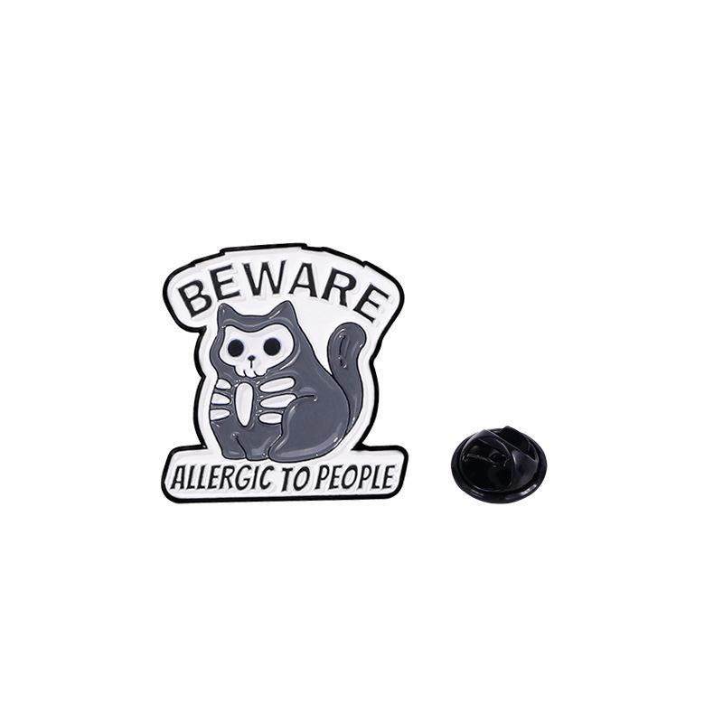 Cartoon Kitten Metal Brooch - Cute Black Cat with Gun