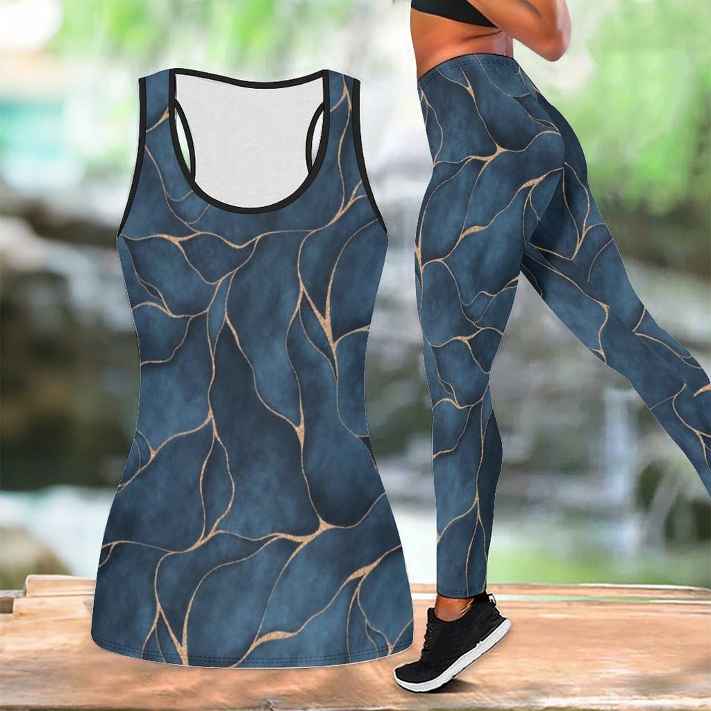Geometry and Graffiti Pattern Print Yoga Outfit for Women Fashion Workout Leggings Fitness Sports Casual Yoga Set Sports Suit