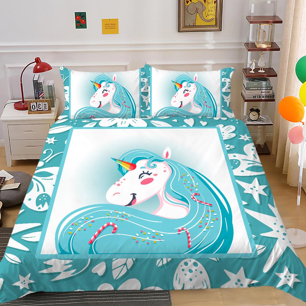Unicorn Printing Bedding Cover Set Cute Duvet Cover Hot Sale Home Bed Clothes Boys Girls Bedroom Decor Single Double Size Bed Set