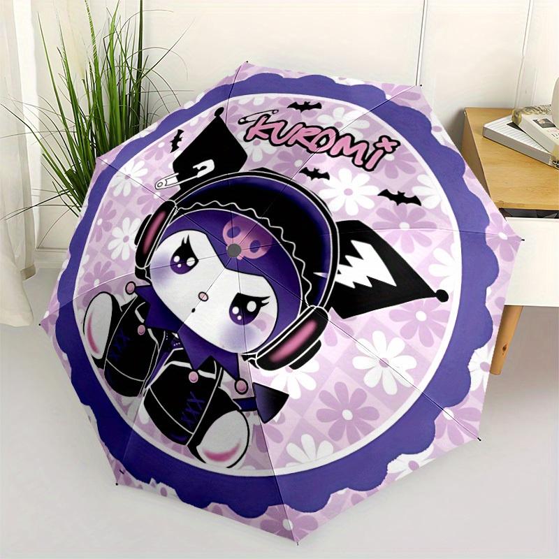 Kuromi Sanrio Automatic Folding Umbrella with Sturdy Iron Frame, Portable Compact Travel Umbrella All-Season Use Parties 0807050