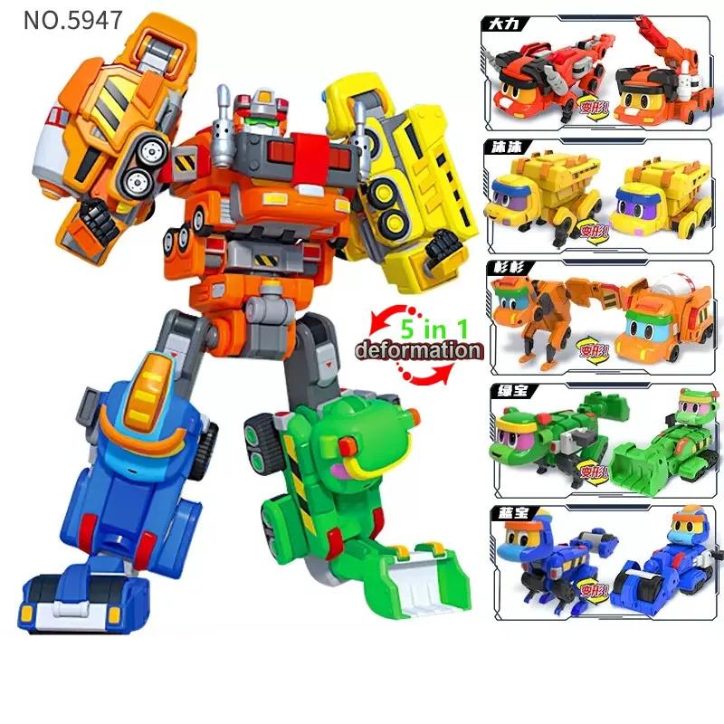 Newest Full Set ABS Mini Deformation Action Figures LUCKY Dinosaur Engineering Vehicle Toys Car for Kids