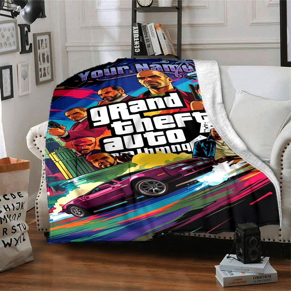 Gta Personalized Text Blanket Gift Customizable Blanket Soft & Cozy for Chair Home Decor Nap Bedding Four Seasons Universal