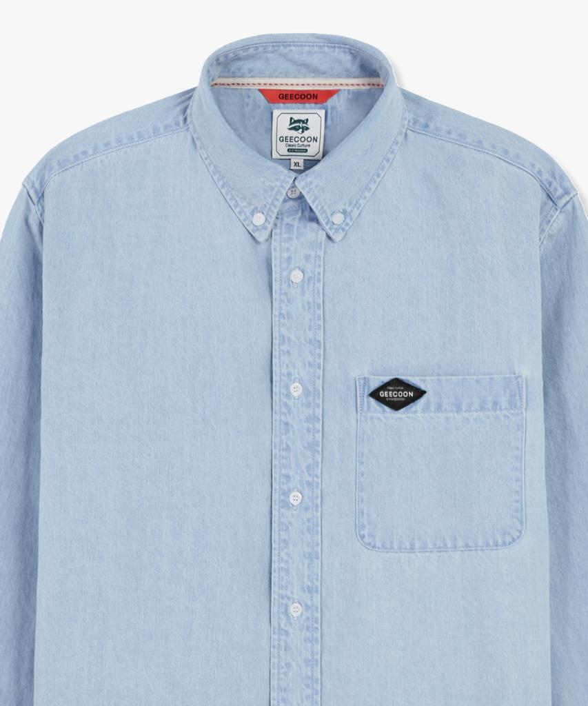 Jikun [Black Label] Classic Denim Washed Button-Down Shirt Gee245-101 Light Blue