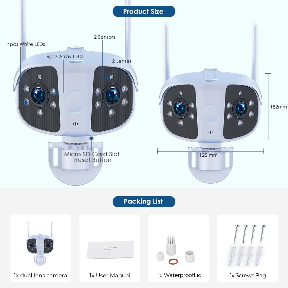 LS VISION 4K 8MP Dual lens Wifi IP Camera Outdoor 180° Ultra Wide View Angle Panoramic Human Detect 6MP CCTV Camera Video Surveillance
