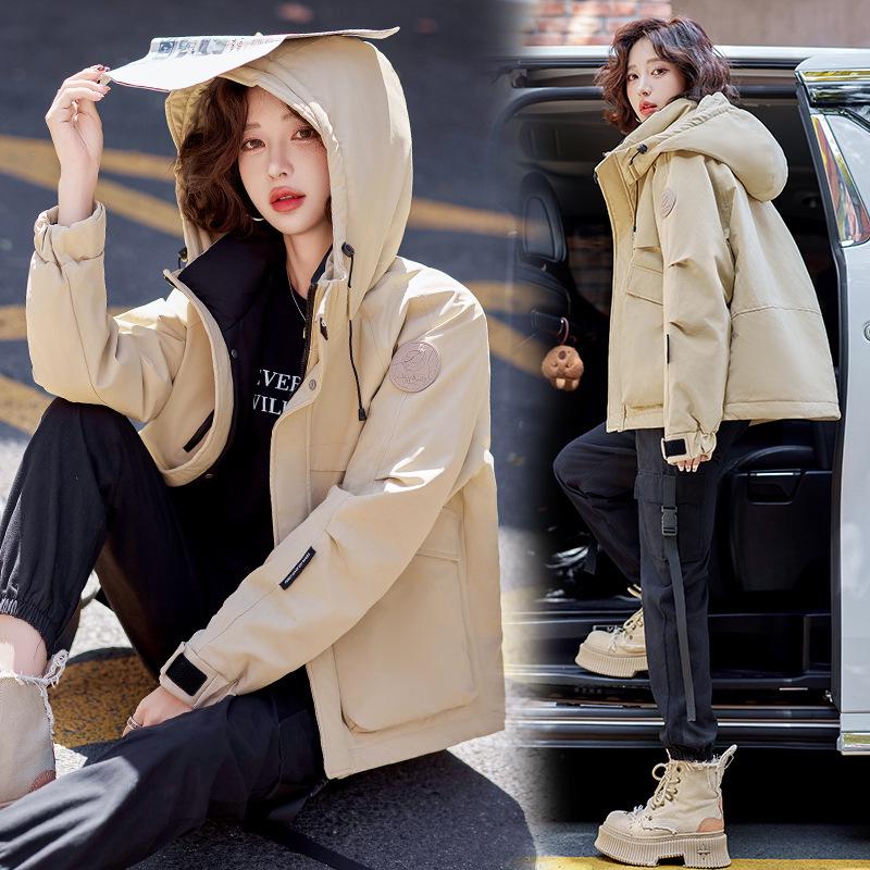 Women's Hooded White Duck Down Winter Puffer Jacket - Short, Warm, Comfortable, Thickened for Outdoor Use