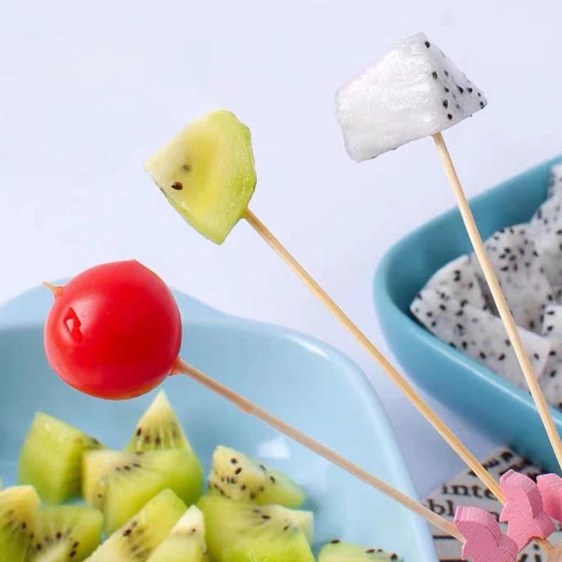 100 Pcs/12cm Disposable Fruit Pick Creative Handmade Heart Shape Bead Appetizer Picks Fruit Toothpicks Party Supplies Toothpick