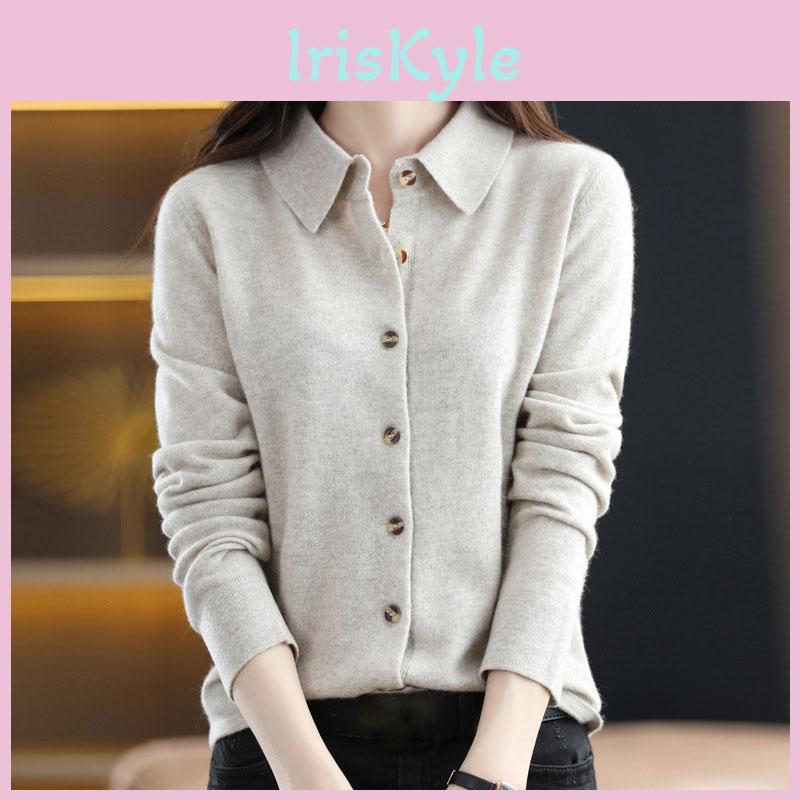 Og Polo Forår Sommer Efterår Hals Uldstrikket Skjorte Med Løs Langærmet Sweater Cardigan Temperament Reversfrakke Undertrøje