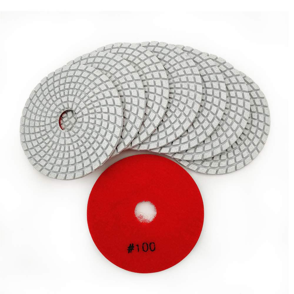 SHDIATOOL 8Pcs 4 Inch Diamond Wet Polishing Pads with White Bond Grit 50 Sanding Pads Grinding Pads for Marble Granite Stone