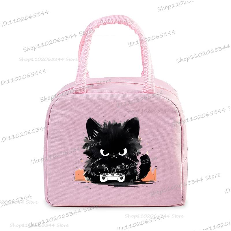 Anime Comic Cat Print Lunch Bag Women And Kids Funny Kitten Graphics Bento Thermal Handbags Thickened Insulation Lunch Box Bag