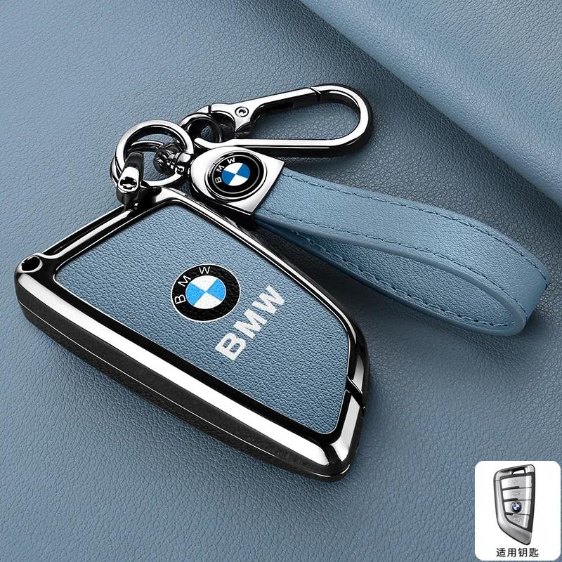 Car Sticker Hot 2025 Zinc alloy Leather Car Remote Key Case Cover Shell Protector For BMW X1 X3 X4 X5 X6 F15 F16 G30 3 5 7 Serie