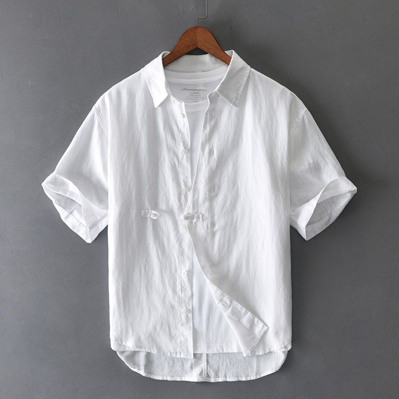Summer Japanese Retro Linen Short Sleeve Shirt Men Chinese Style Niche Style Ethnic Design Loose Casual Shirt Thin
