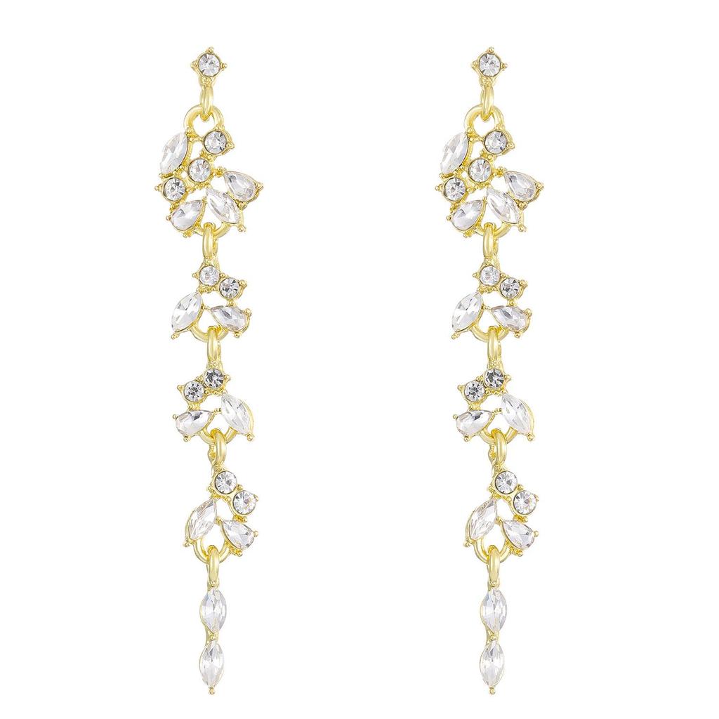 Luxury Flower Diamond Tassel Long Earrings: Elegant Alloy Leaf Design