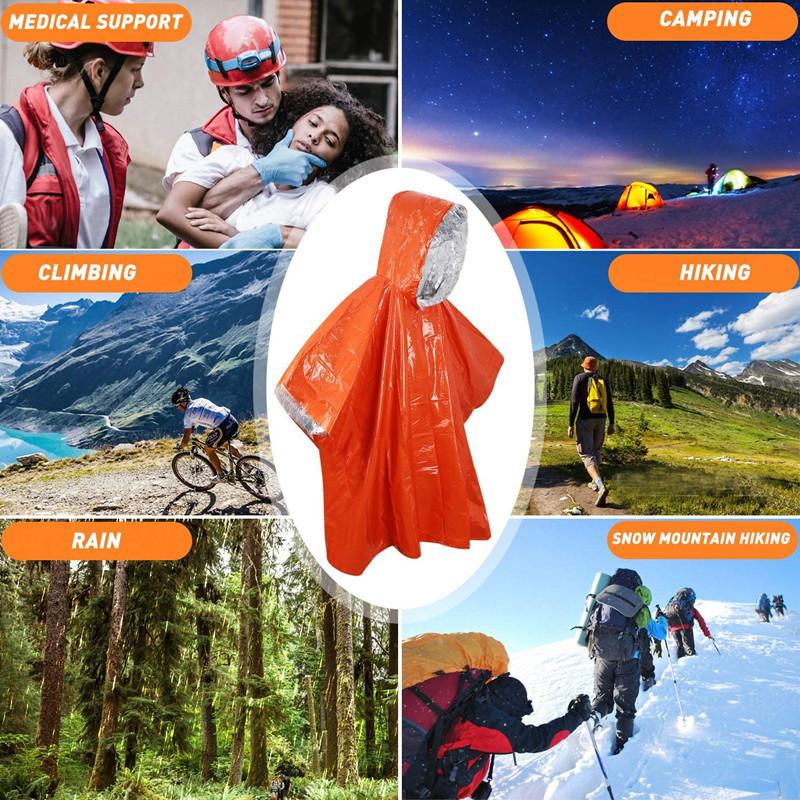 Emergency Raincoat Survival Gear for Camping, Thermal Insulation Blanket, Outdoor Rescue Kit