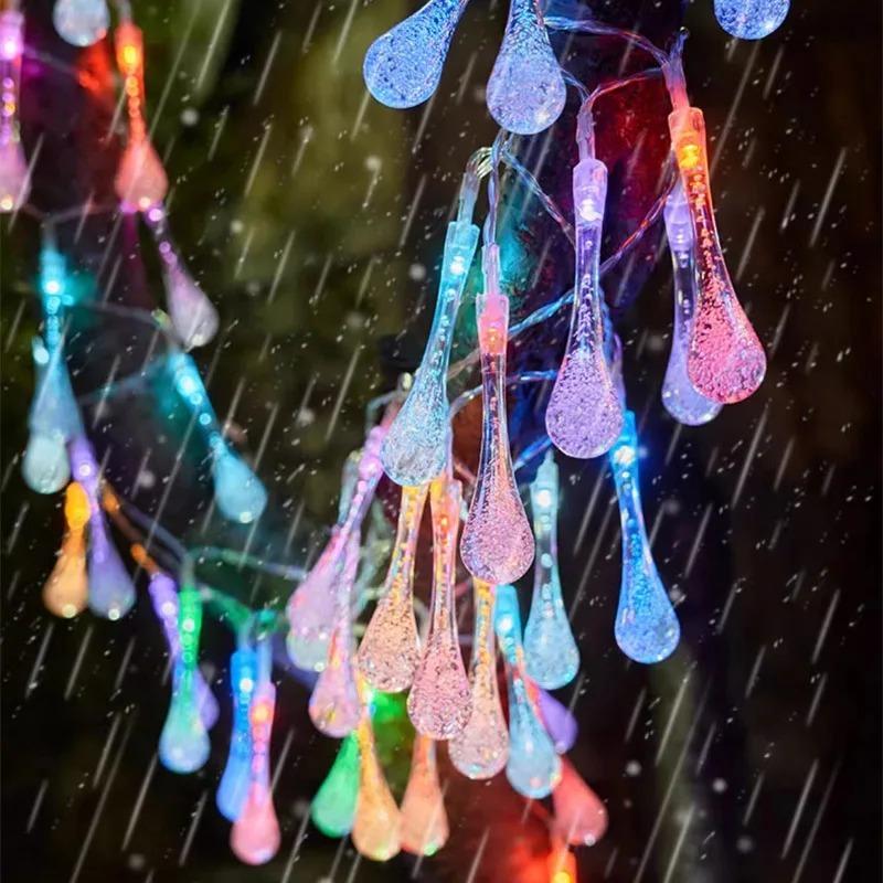 LED Water Droplets String Lights Waterproof Outdoor Decoration Battery Power Garland Fairy Lights Christmas Wedding Party Garden