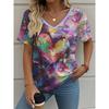 Sommer Liebe Herz 3D Druck T-Shirt Damen Streetwear Lässige T-Shirts Y2k Oberteile Frau Harajuku V-Ausschnitt T-Shirts Übergroße Kleidung