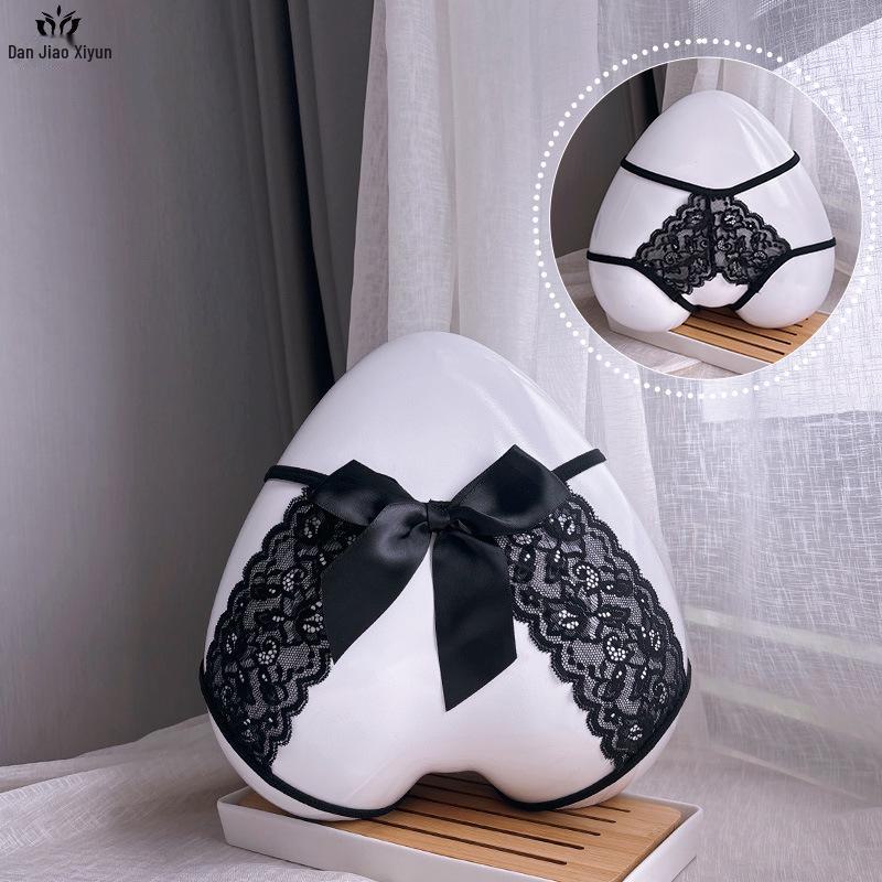 Open Crotch Lace Thong - See-Through, Low Waist, Sexy, Large Size, Bow Detail.