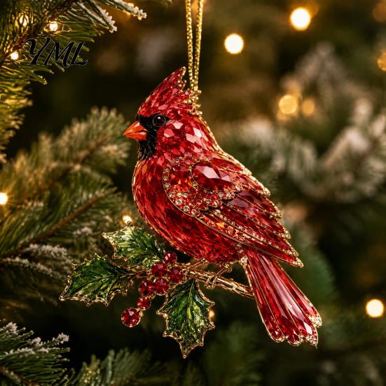 Acrylic Christmas Ornament Faux Crystal Animal Ornament, Flat Print Hanging Decor Tree Decoration for Tree, Butterfly/Peacock/Bird/Swan Holiday