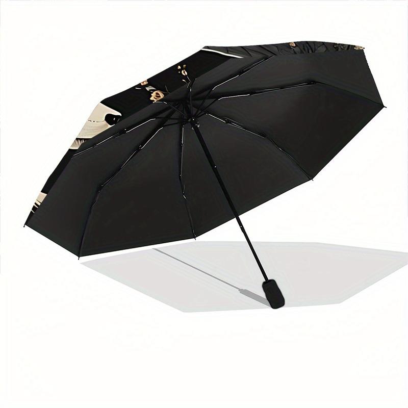 1pc Wolf Moon Compact Travel Umbrella, Automatic Folding Lightweight Windproof 8-Bone Reinforced Design, Portable for Backpack Durable Canop