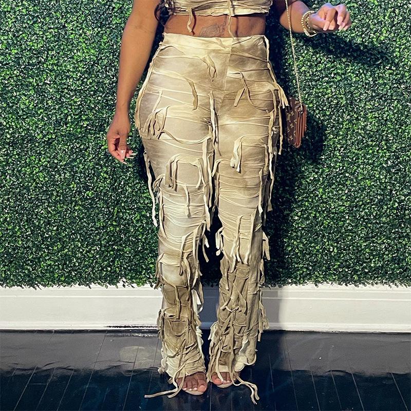 

Женская хип-поп-одежда, модная уличная одежда, брюки с кисточками, женские повседневные брюки S абрикосовый