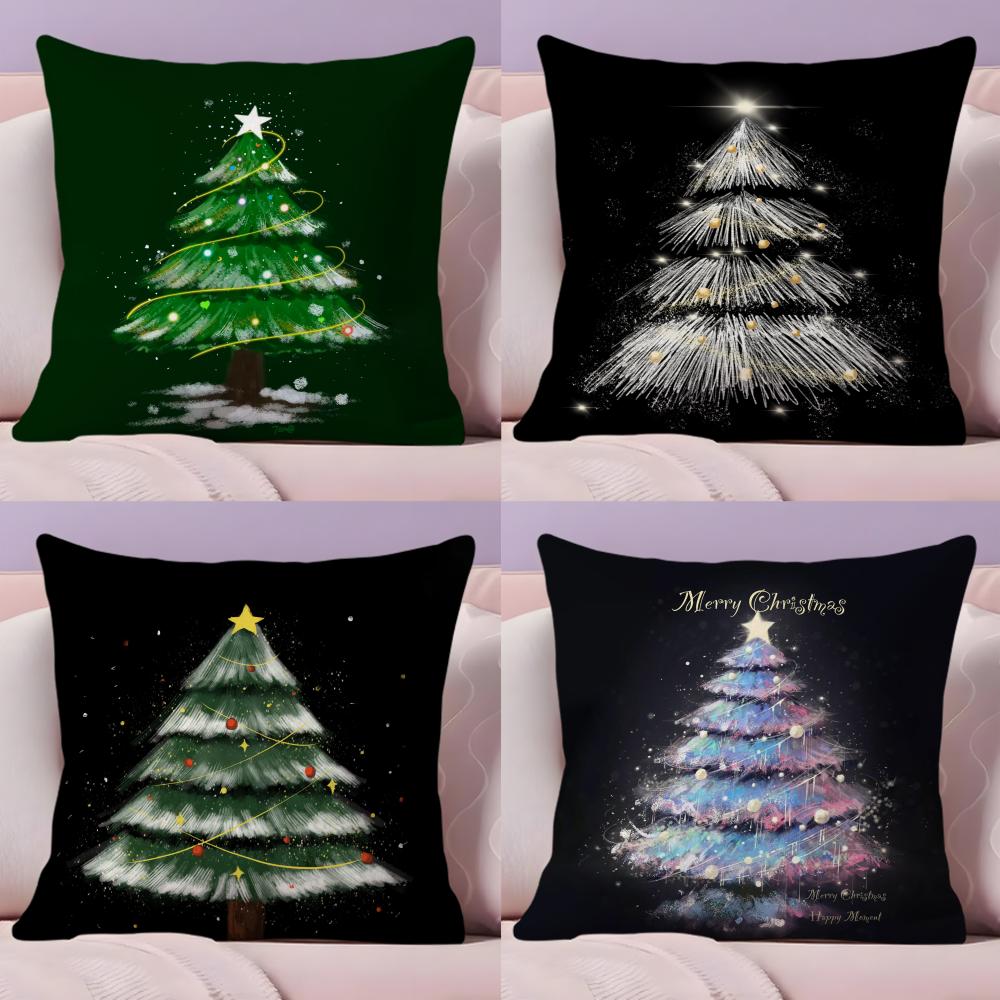 Merry Christmas Printed Pillow Case Plush Fabric Soft Double-Sided Printed Sofa Warm Winter Home Gift Cushion Cover