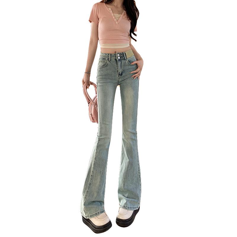 2024 Spring Women's Slimming Butt-Lift Blue Micro Flare Mid-High Waist Stretch Jeans