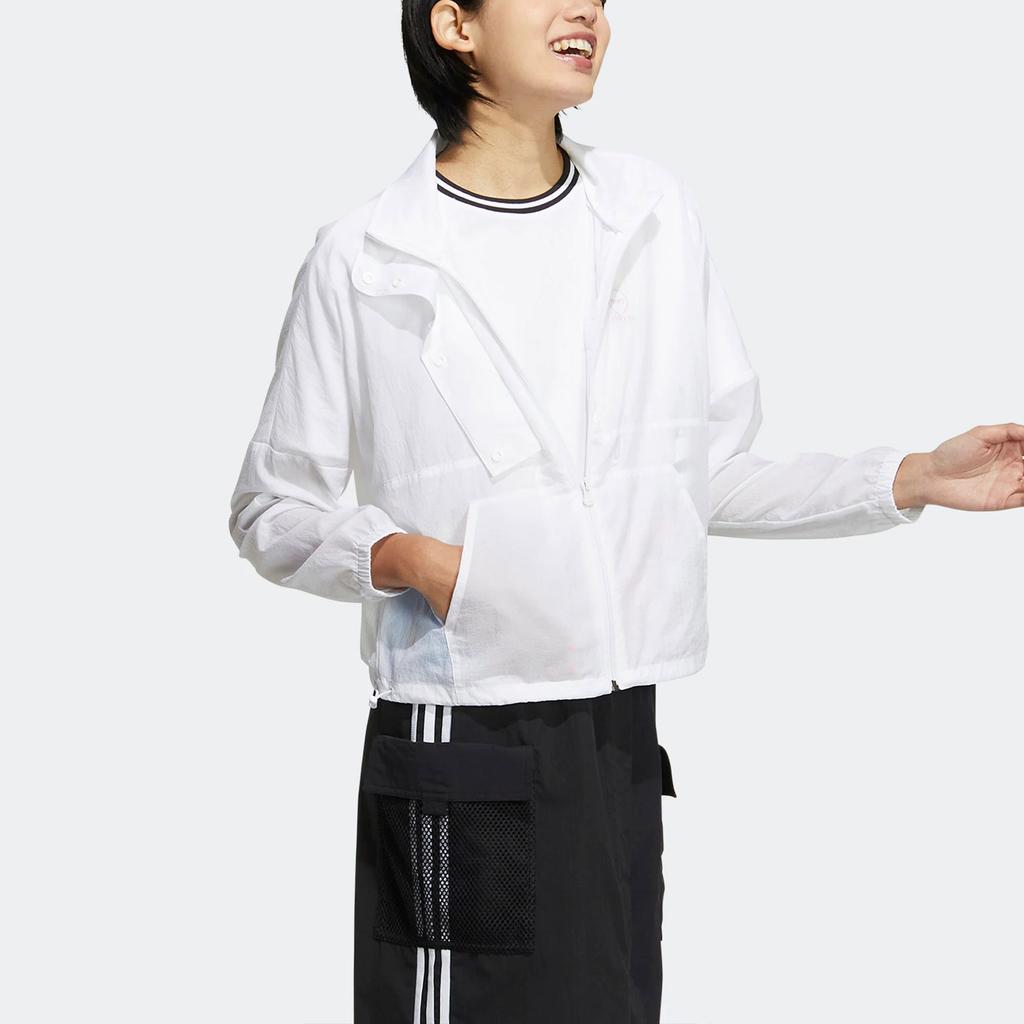 Adidas Neo Logo Print Sports Jacket with Stand Collar Women Outerwear White HN2386