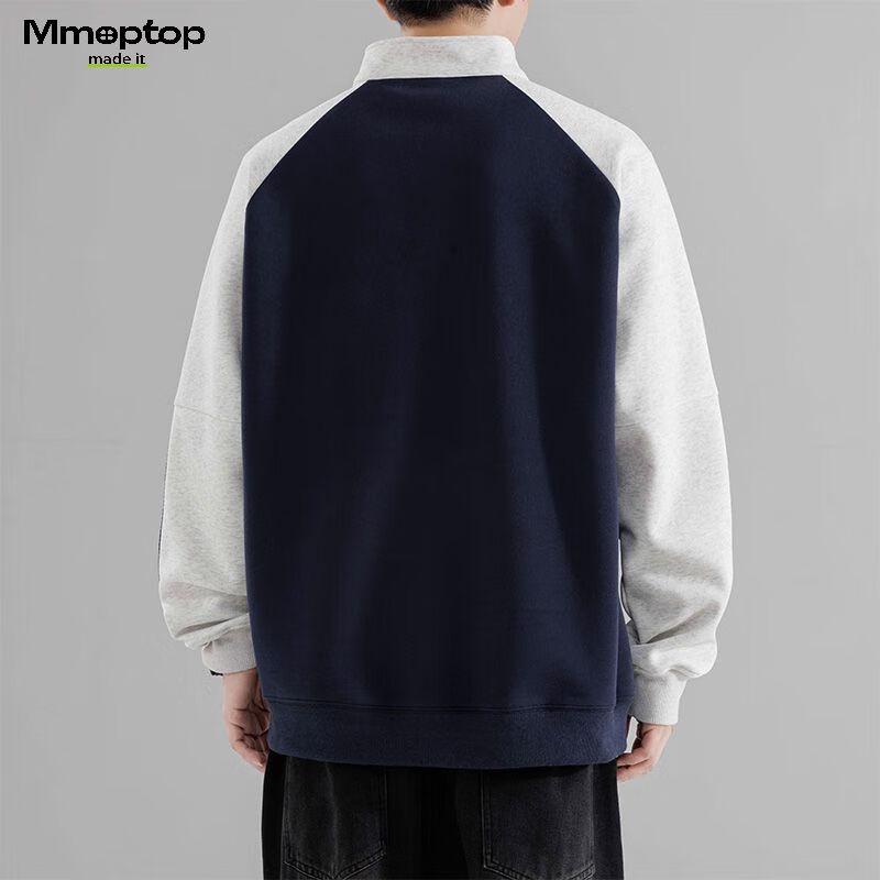 MMOPTOP Men's American Style Color Block Half-Zip Raglan Sweatshirt