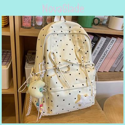 Nylon Waterproof Business Casual Backpack With Dot Print And Bow Decoration For Students And Commuters