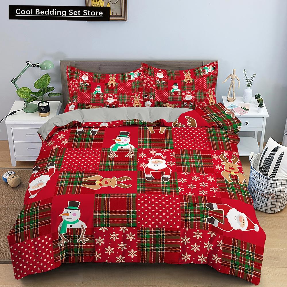 Red Christmas King Queen Duvet Cover Cartoon Santa Claus Bedding Set for Kid Boy Girl Happy Holiday 2/3pcs Polyester Quilt Cover