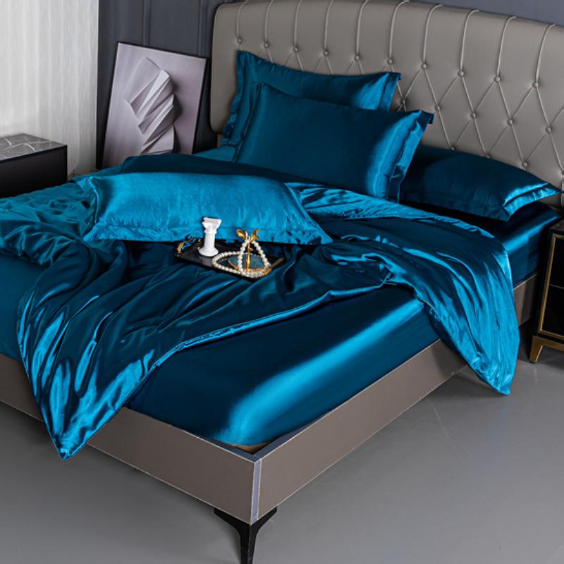 Summer double-sided ice silk mattress four-piece set silky smooth and cool silk three-piece set bed sheet quilt cover light luxury bedding cool