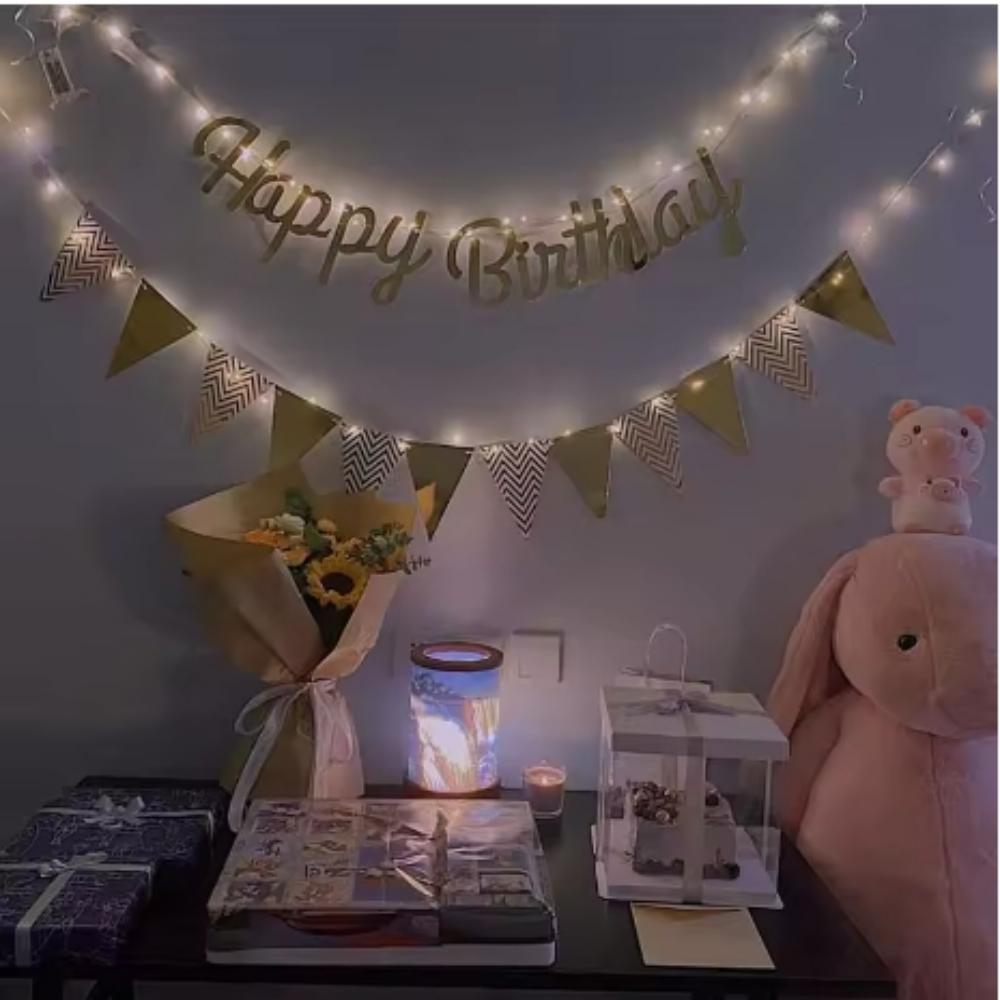 1 Stück Happy Birthday Zugflaggenbanner Lichterkette Baby's erster Geburtstag Party Hintergrund Wand Szene Layout Lichter Zugblumen