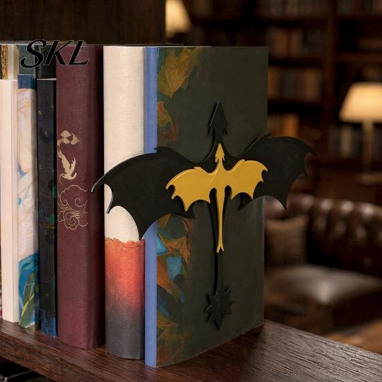 Medieval Book Organizer Double Dragon Bookends, Vintage Fantasy Flying Bookshelf Decor, Stable Clamps Sculpture Stopper for Shelves, Gifts Lovers
