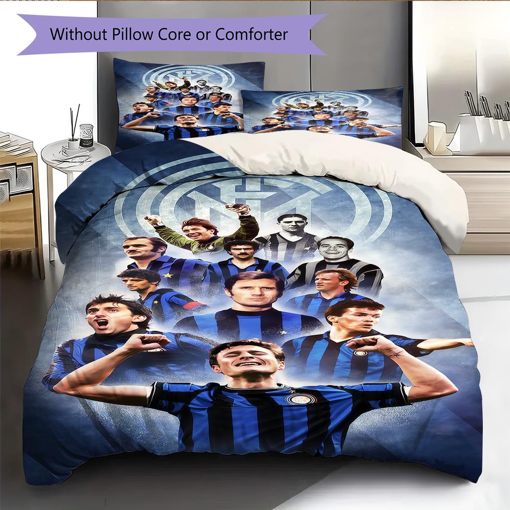 Inter Milan Pattern Bedding Quilt Set Quilt Cover Pillowcase Home Decoration Birthday Gift (1 * duvet cover + 2 * pillowcase, without core)