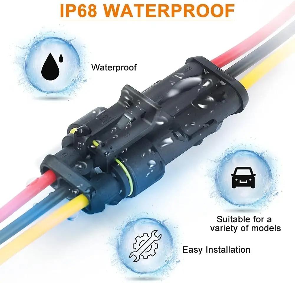 10pcs 5 Sets Waterproof Automotive Male Female Electrical Connectors Plug 2-Pin Way With Wire For Car Motorcycle Scooter Marine