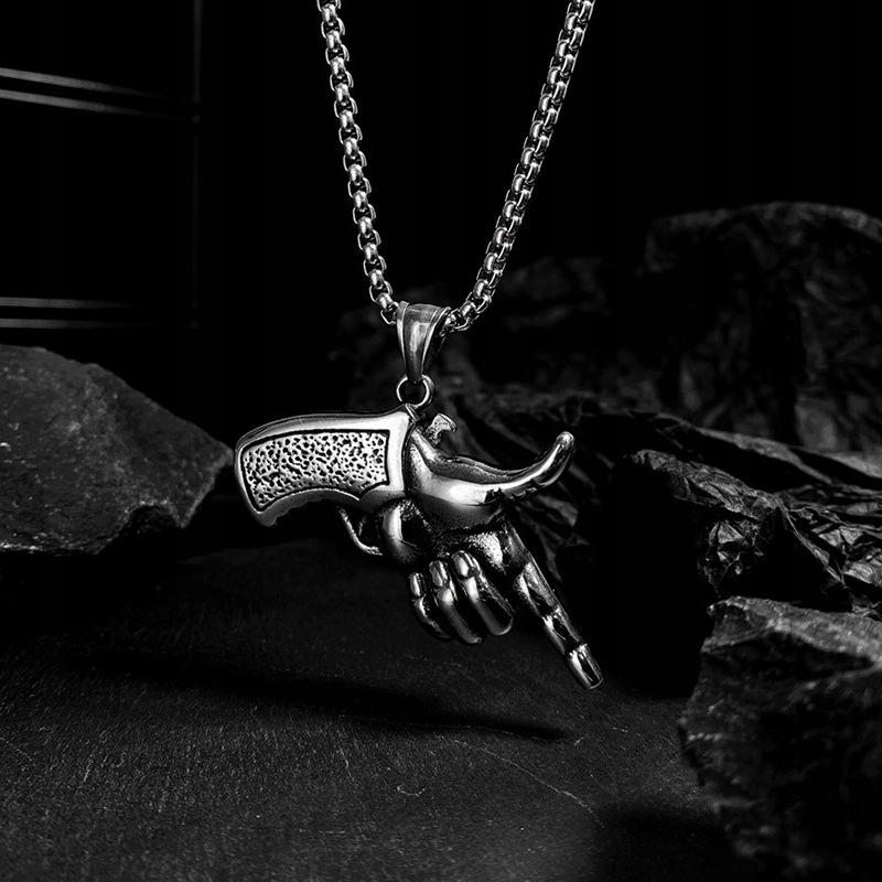 Necklace Silver Chain Weapon Hand Revolver 355