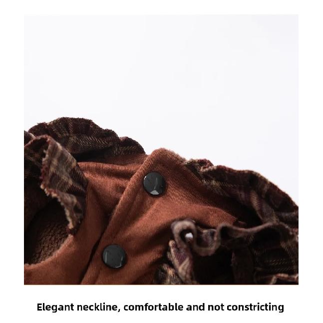 Pet Brown Plaid Dress  Autumn Winter Hoodie Cat Teddy Jacket Dog Dresses Puppy Clothes Draw Comfortable Warm Pet Bow Skirt