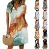 Women's Fashion Retro Print Round Neck Short Sleeve Buttoned Casual Dress
