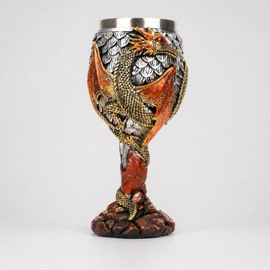 Resin Goblet with Stainless Steel Interior Decorative Dragon Embossed