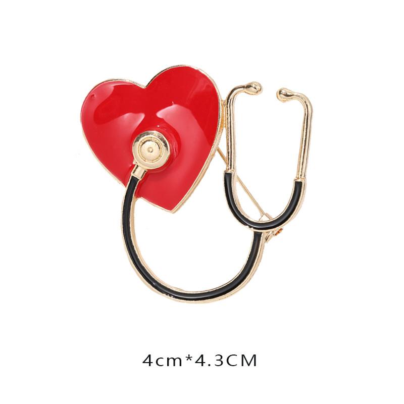 New Creative Medical Medicine Equipment Brooch Pin Stethoscope Electrocardiogram Heart Shaped Pin Brooches Lapel Jewelry