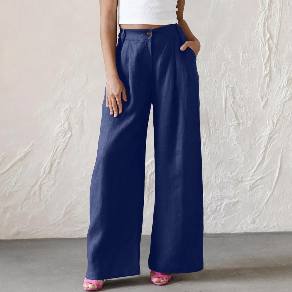 Ladies' Color Casual Fashion Breathable Loose Cotton And Linen Pants