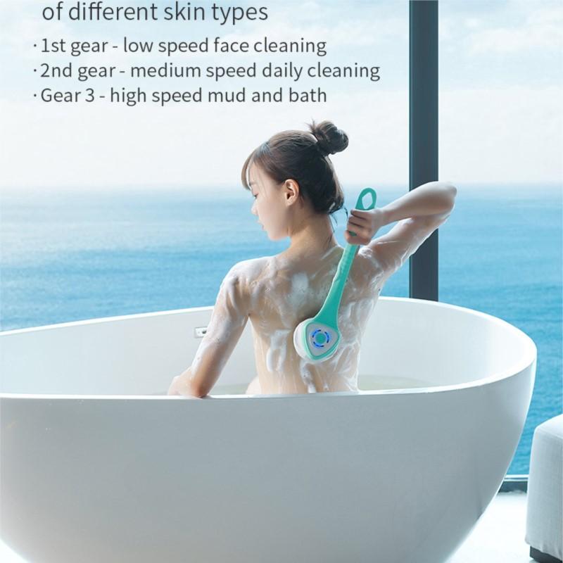 Electric Shower Brush Multi-Function Silicone Body Scrubber IP6 Waterproof Back Exfoliating Brush 5 Heads Foot Grinder