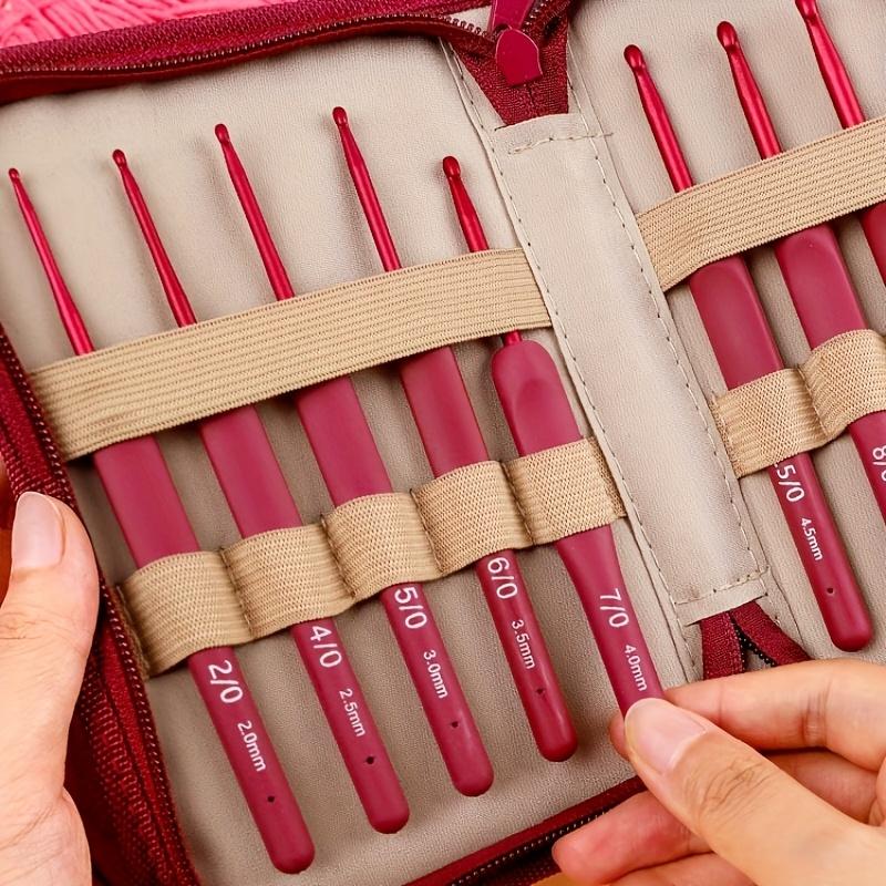 Soft Grip Crochet Hook Set with Case Stainless Steel Knitting Needles for Yarn, Sweaters Includes Ergonomic Handles, Pointed Tips, Scissors