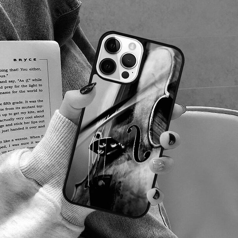 Black And White Violin Cello Phone Case for iPhone 17 Air 16 16e 15 Plus for Apple 13 11 12 14 Pro Max Cover coque