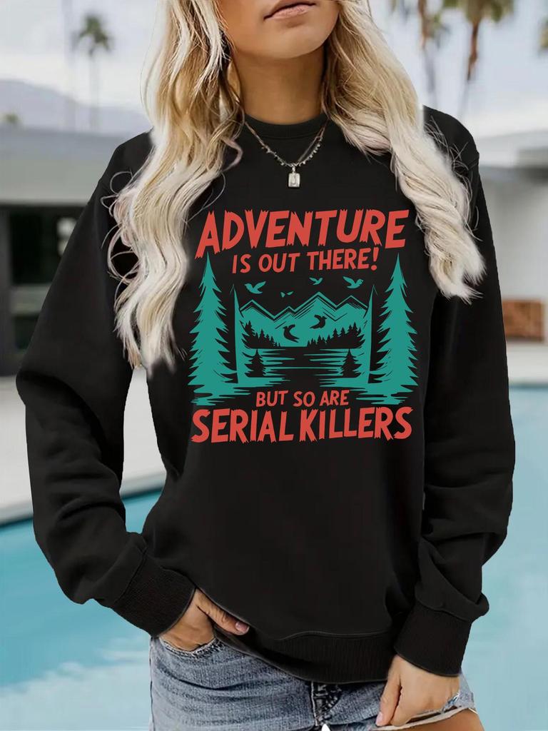 Adventure Print Women's Hoodie - New Autumn Style, Versatile, Round Neck