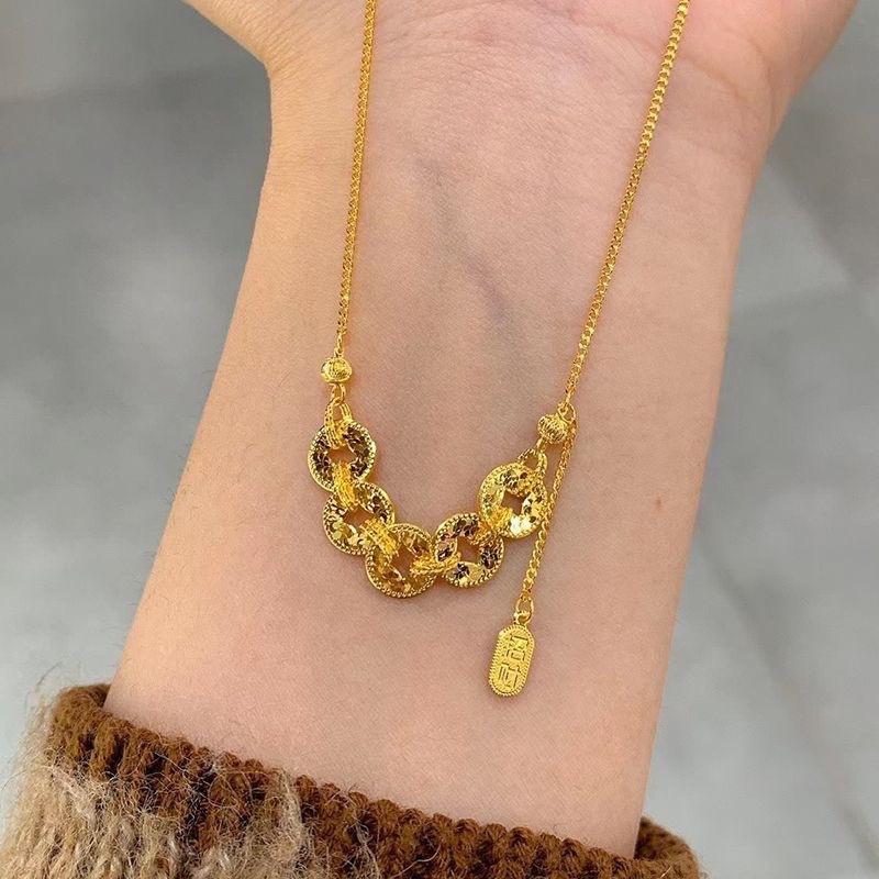 Five Emperors Coins Tassel Necklace Female New Chinese Ancient Method Gold Crushed Ice Lucky Treasure Pendant Collarbone Chain Jewelry