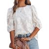2026 Summer Women's Chiffon T-Shirt Floral Bubble Sleeve Fashionable Round Neck Loose Top