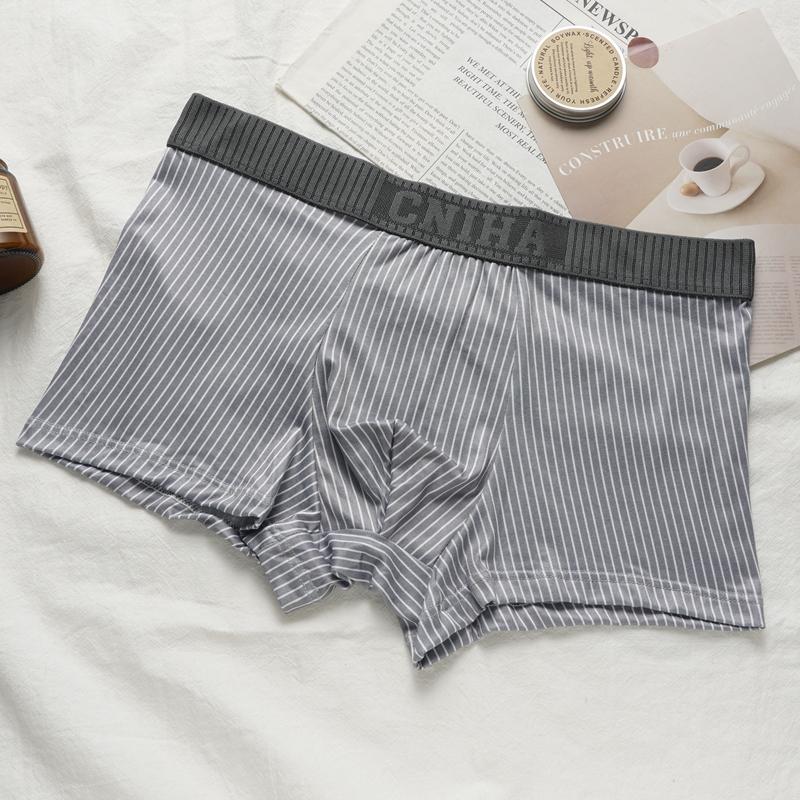 Striped Men's Boxer Briefs Breathable Cotton Trend Boxer Sports Briefs