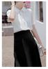 2026 Koreanischer Stil Plissiertes Satin-Chiffon-Hemd - Kurzärmelig, Vielseitige Damenmode